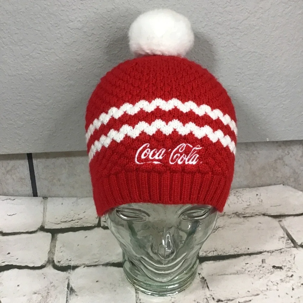 Coca-Cola Hat Unisex OSFA Red White Beanie Advertising Bubble‎ Knit Ski Cap